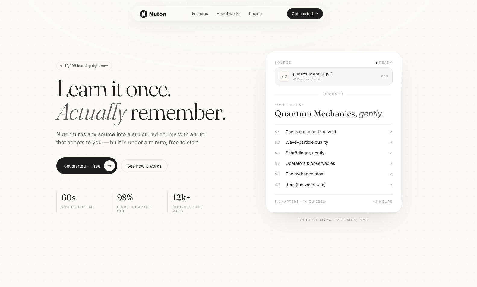 Nuton original landing page